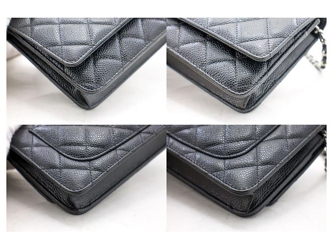 Wallet On Chain CHANEL Portafoglio con caviale su catena WOC Borsa a tracolla nera con tracolla Nero - vista 6