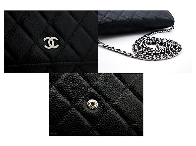 Wallet On Chain CHANEL Portafoglio con caviale su catena WOC Borsa a tracolla nera con tracolla Nero - vista 7