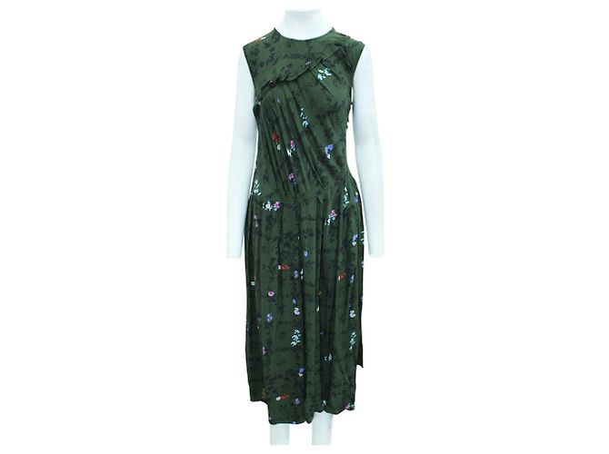 Preen Vestido assimétrico franzido em crepe de chine com estampa floral crepe de chine maxi Verde - vista 2