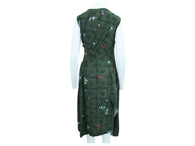 Preen Vestido assimétrico franzido em crepe de chine com estampa floral crepe de chine maxi Verde - vista 3
