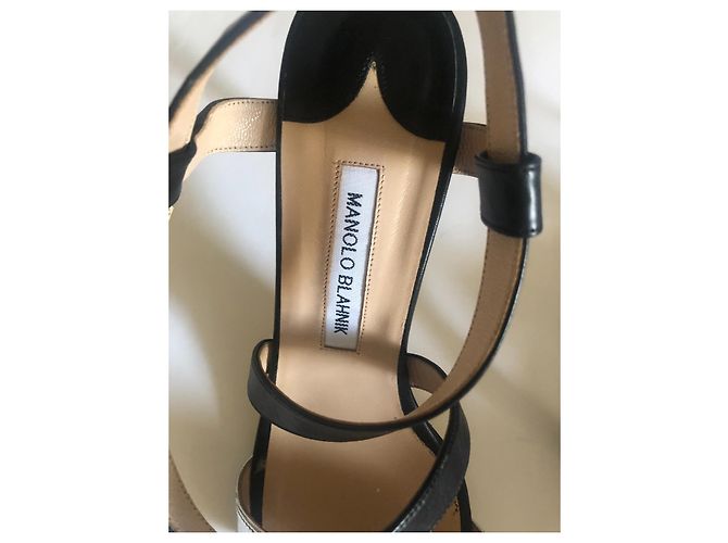 Sandali Manolo Blahnik argento metallizzato e pelle nera Nero - vista 3