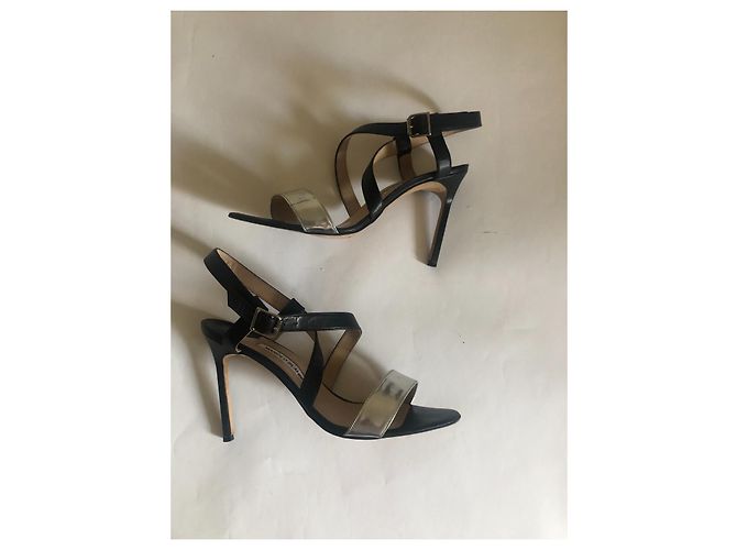 Sandali Manolo Blahnik argento metallizzato e pelle nera Nero - vista 6