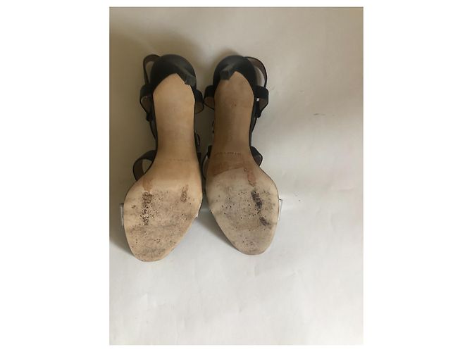 Sandali Manolo Blahnik argento metallizzato e pelle nera Nero - vista 8