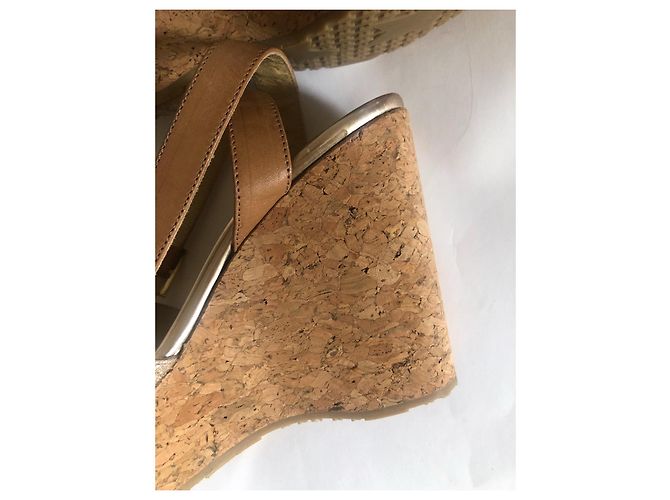 Zeppe Jimmy Choo in Pelle Glitterata Beige Oro D'oro - vista 11