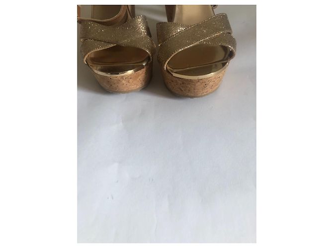 Zeppe Jimmy Choo in Pelle Glitterata Beige Oro D'oro - vista 12