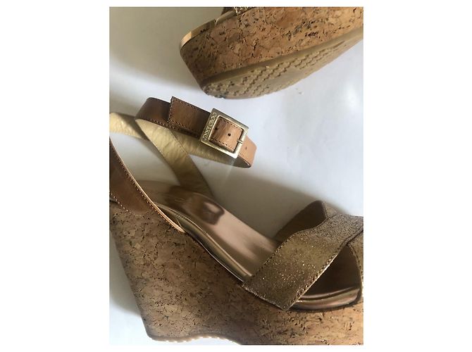 Zeppe Jimmy Choo in Pelle Glitterata Beige Oro D'oro - vista 13