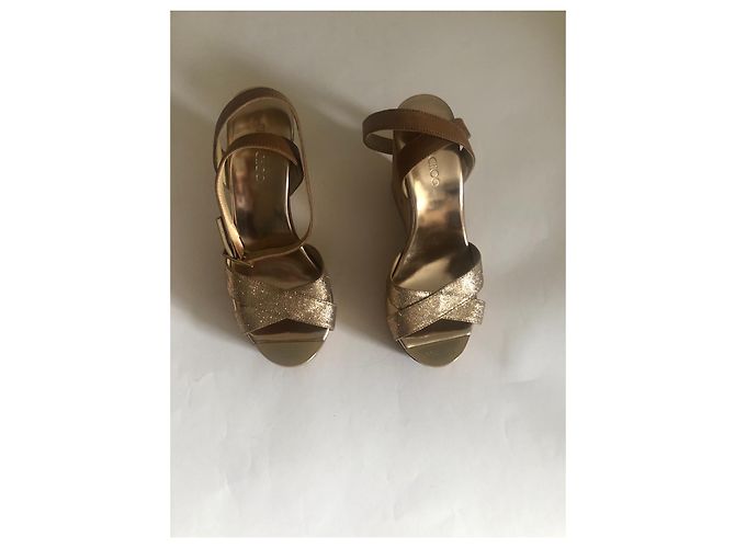 Zeppe Jimmy Choo in Pelle Glitterata Beige Oro D'oro - vista 2