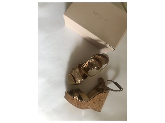 Zeppe Jimmy Choo in Pelle Glitterata Beige Oro D'oro - vista 3