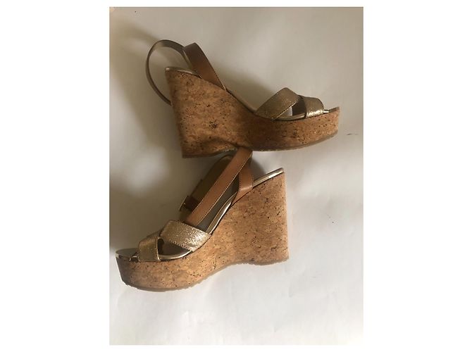 Zeppe Jimmy Choo in Pelle Glitterata Beige Oro D'oro - vista 5