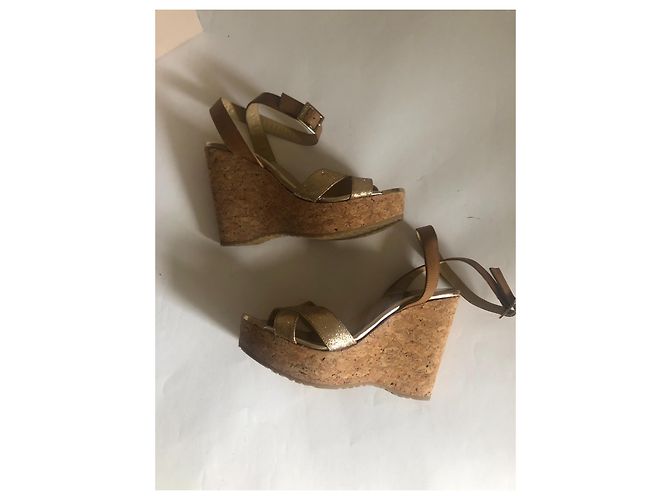 Zeppe Jimmy Choo in Pelle Glitterata Beige Oro D'oro - vista 6