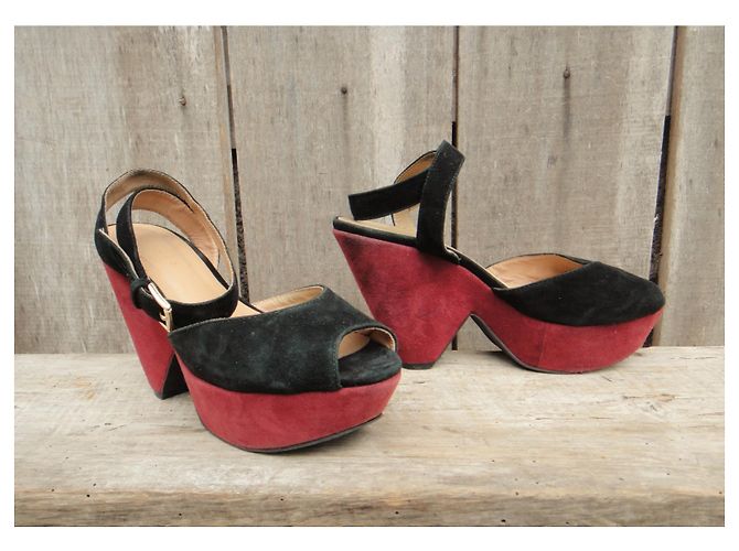 sandali Sandro pelle scamosciata nero rosso scuro 38 Bordò - vista 2