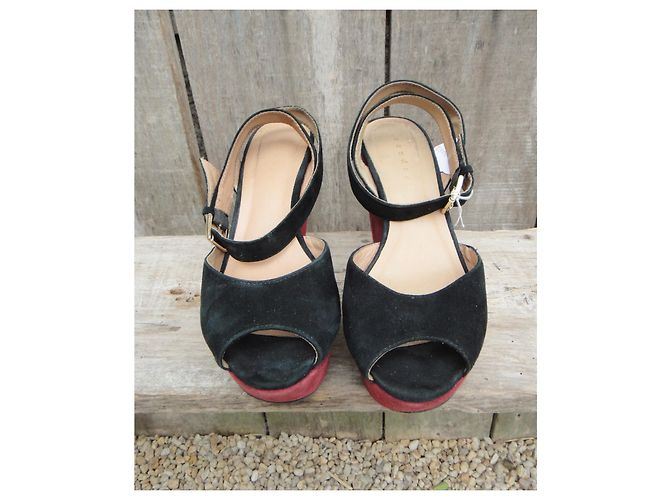 sandali Sandro pelle scamosciata nero rosso scuro 38 Bordò - vista 3