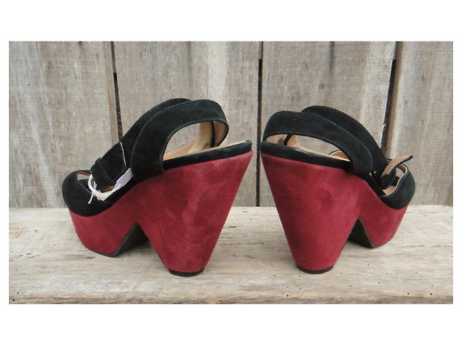 sandali Sandro pelle scamosciata nero rosso scuro 38 Bordò - vista 4