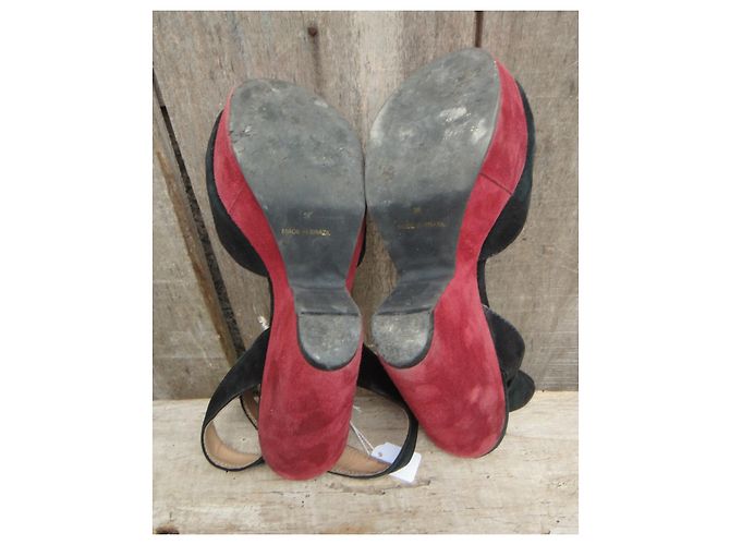 sandali Sandro pelle scamosciata nero rosso scuro 38 Bordò - vista 5