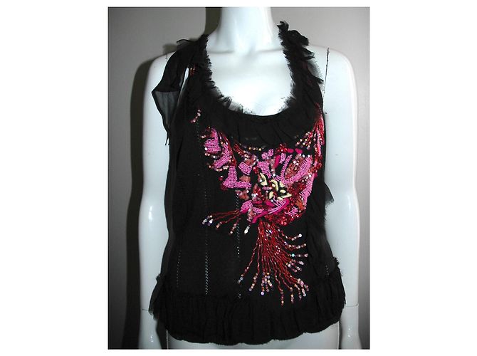 Christian Lacroix Top Lacroix in seta nera con paillettes Nero Multicolore - vista 4