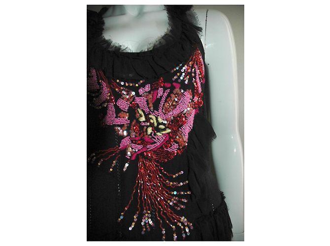 Christian Lacroix Top Lacroix in seta nera con paillettes Nero Multicolore - vista 5