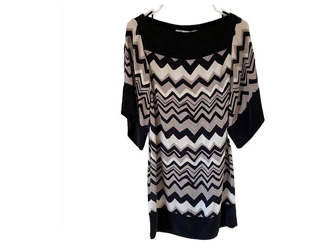 Diane Von Furstenberg Vestido de seda DvF AYANA estampado chevron Castaño Negro Crudo - vista 2