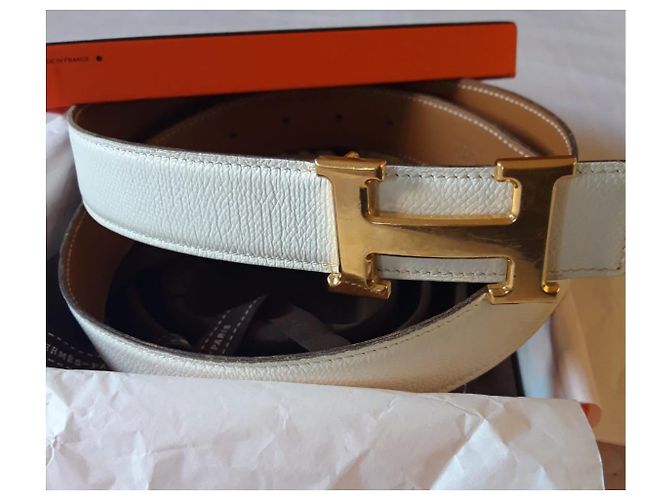 Constance Hermès Gürtel Konstanz Gürtel 32 mm Größe. 85 Weiß Hellbraun Gold hardware - Ansicht 8