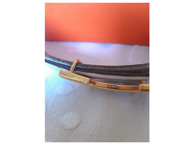 Constance Hermès Gürtel Konstanz Gürtel 32 mm Größe. 85 Weiß Hellbraun Gold hardware - Ansicht 9