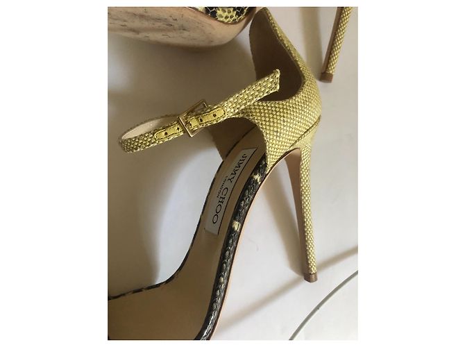 Sandali Jimmy Choo Moxy 110 in elaphe e rafia beige 39 Cachi - vista 10