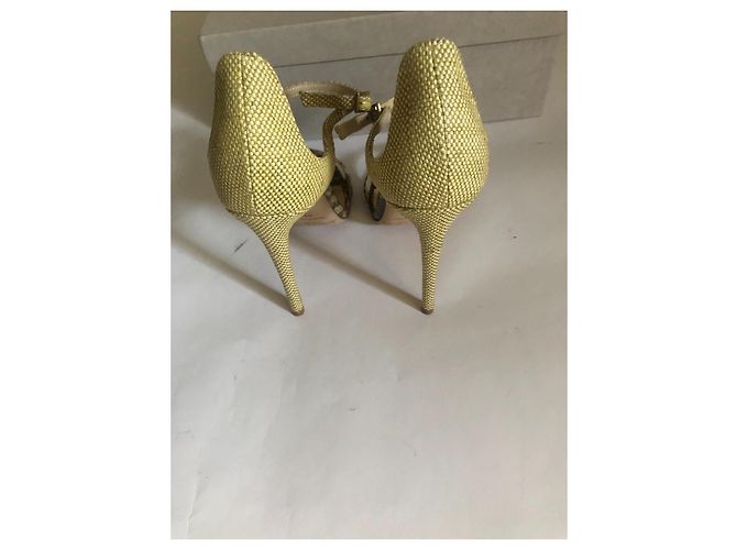 Sandali Jimmy Choo Moxy 110 in elaphe e rafia beige 39 Cachi - vista 11