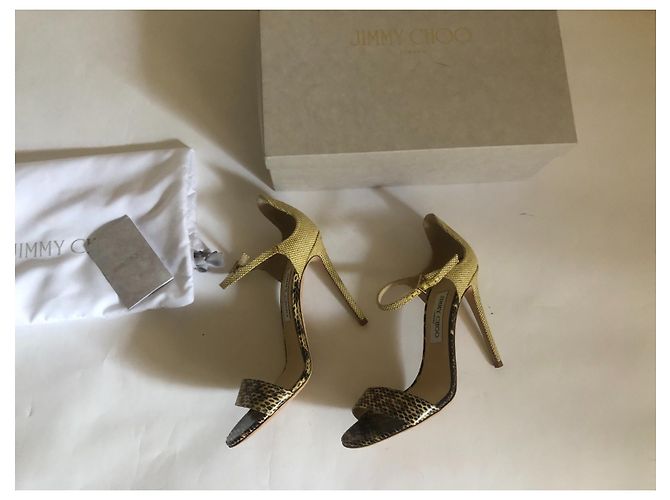 Sandali Jimmy Choo Moxy 110 in elaphe e rafia beige 39 Cachi - vista 2