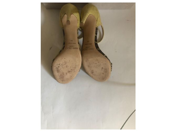 Sandali Jimmy Choo Moxy 110 in elaphe e rafia beige 39 Cachi - vista 3