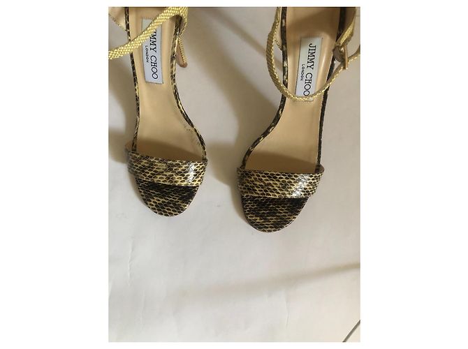 Sandali Jimmy Choo Moxy 110 in elaphe e rafia beige 39 Cachi - vista 9