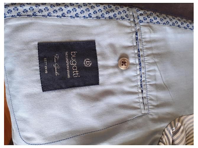 Giacca Bugatti Cognac e Azzurro in Cotone e Lino Blu chiaro - vista 4