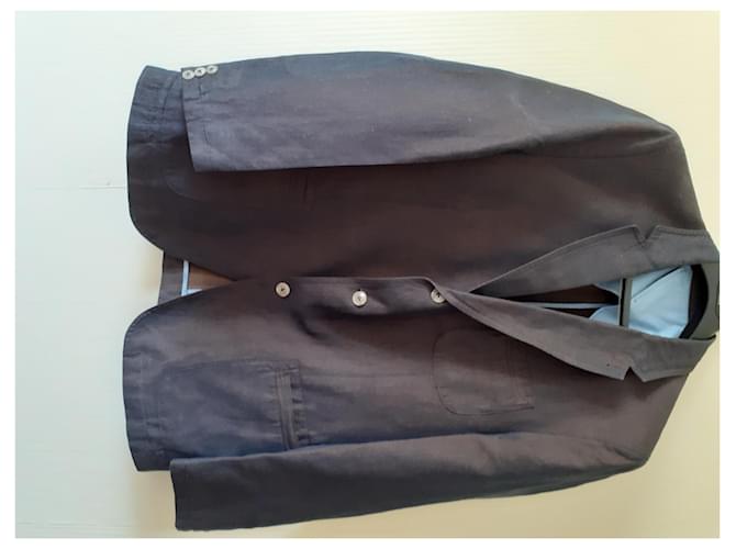 Giacca Bugatti Cognac e Azzurro in Cotone e Lino Blu chiaro - vista 6