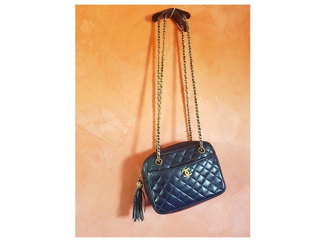Camera Chanel Vintage Kameratasche Marineblau Dunkelblau Gold hardware - Ansicht 2