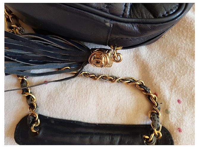 Camera Chanel Vintage Kameratasche Marineblau Dunkelblau Gold hardware - Ansicht 9