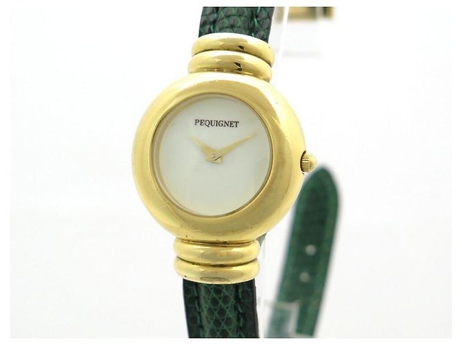 Relógio pequignet 28 PLACA DE OURO MM QUARTZO E COURO DE LEZARD VERDE + CAIXA DE RELÓGIO DE AÇO Dourado - vista 2
