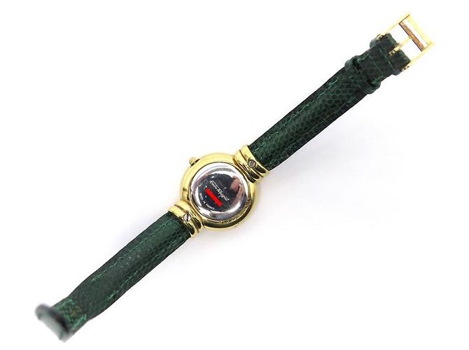 Relógio pequignet 28 PLACA DE OURO MM QUARTZO E COURO DE LEZARD VERDE + CAIXA DE RELÓGIO DE AÇO Dourado - vista 3