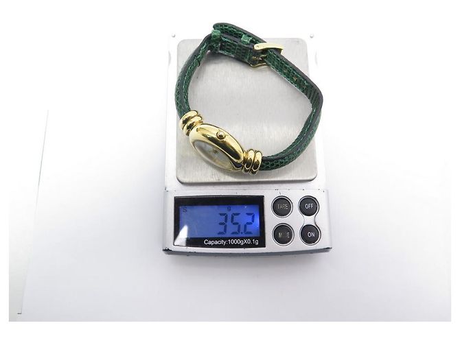 Relógio pequignet 28 PLACA DE OURO MM QUARTZO E COURO DE LEZARD VERDE + CAIXA DE RELÓGIO DE AÇO Dourado - vista 5