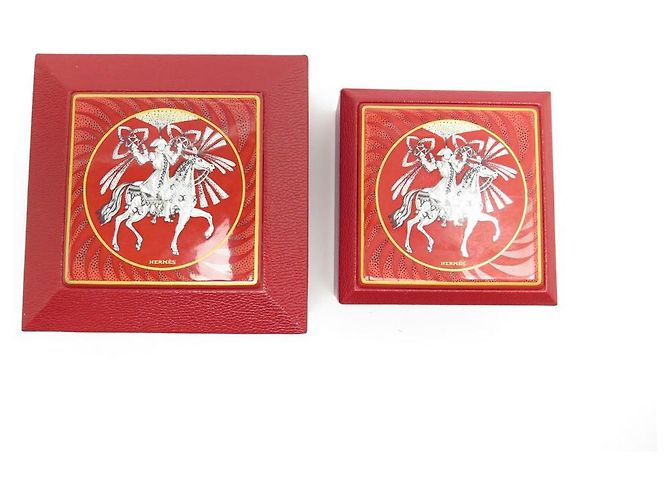 Hermès NEUF 2 BOITES GIGOGNES HERMES FEUX D'ARTIFICE EN CUIR CHEVRE EMAIL ANNIVERSAIRE Rouge - vue 2