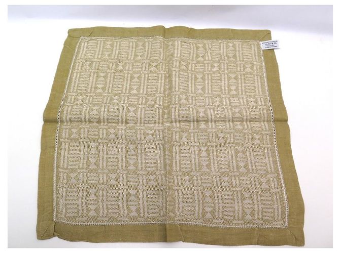 Hermès LOT HERMES 4 SERVIETTES DE TABLE MOTIFS GEOMETRIQUES EN  LIN CAMEL LINEN NAPKINS - vue 11
