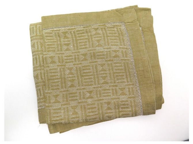 Hermès LOT HERMES 4 SERVIETTES DE TABLE MOTIFS GEOMETRIQUES EN  LIN CAMEL LINEN NAPKINS - vue 12