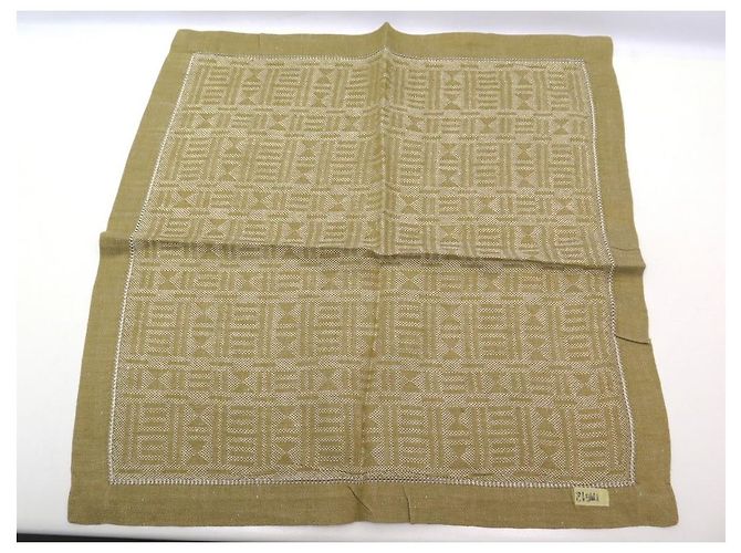 Hermès LOT HERMES 4 SERVIETTES DE TABLE MOTIFS GEOMETRIQUES EN  LIN CAMEL LINEN NAPKINS - vue 5