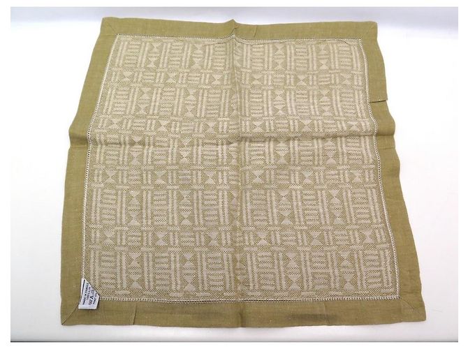 Hermès LOT HERMES 4 SERVIETTES DE TABLE MOTIFS GEOMETRIQUES EN  LIN CAMEL LINEN NAPKINS - vue 7