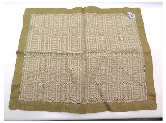 Hermès LOT HERMES 4 SERVIETTES DE TABLE MOTIFS GEOMETRIQUES EN  LIN CAMEL LINEN NAPKINS - vue 9