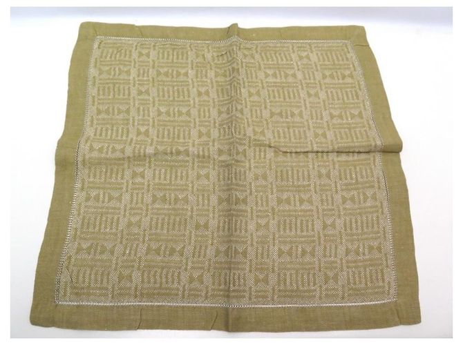 Hermès LOT HERMES 4 SERVIETTES DE TABLE MOTIFS GEOMETRIQUES EN  LIN CAMEL LINEN NAPKINS - vue 2