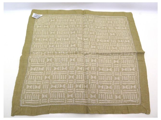 Hermès LOT HERMES 4 SERVIETTES DE TABLE MOTIFS GEOMETRIQUES EN  LIN CAMEL LINEN NAPKINS - vue 4