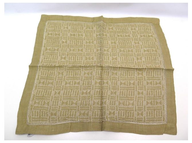 Hermès LOT HERMES 4 SERVIETTES DE TABLE MOTIFS GEOMETRIQUES EN  LIN CAMEL LINEN NAPKINS - vue 7