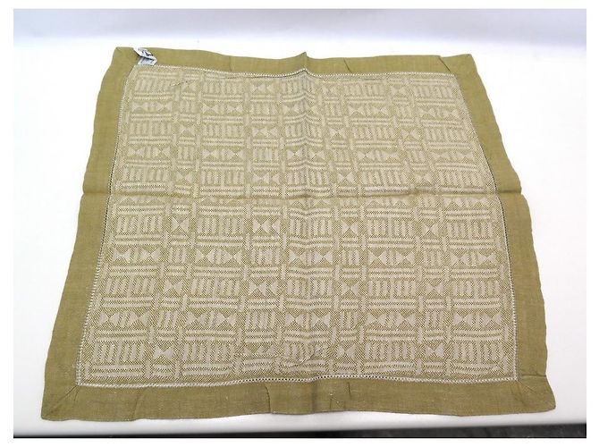 Hermès LOT HERMES 4 SERVIETTES DE TABLE MOTIFS GEOMETRIQUES EN  LIN CAMEL LINEN NAPKINS - vue 8