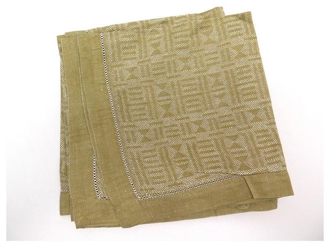 Hermès LOT HERMES 4 SERVIETTES DE TABLE MOTIFS GEOMETRIQUES EN  LIN CAMEL LINEN NAPKINS - vue 9