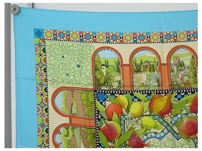 Aline Hermès NUOVA SCIARPA HERMES I GIARDINI DELL'ANDALUSIA HONORE CARRE 90 IN RARA SCIARPA DI SETA Turchese - vista 2