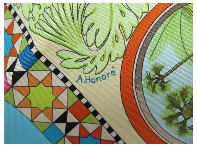 Aline Hermès NUOVA SCIARPA HERMES I GIARDINI DELL'ANDALUSIA HONORE CARRE 90 IN RARA SCIARPA DI SETA Turchese - vista 4