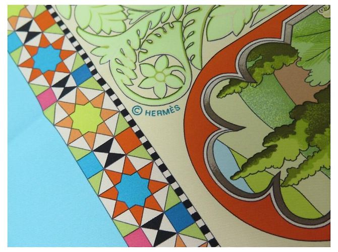 Aline Hermès NUOVA SCIARPA HERMES I GIARDINI DELL'ANDALUSIA HONORE CARRE 90 IN RARA SCIARPA DI SETA Turchese - vista 5