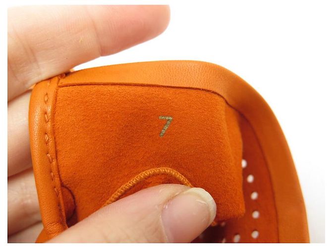 Hermès HERMES EVELYNE H LUVAS FURADAS EM COURO ORANGE LAMB 7 luvas de couro Laranja - vista 3